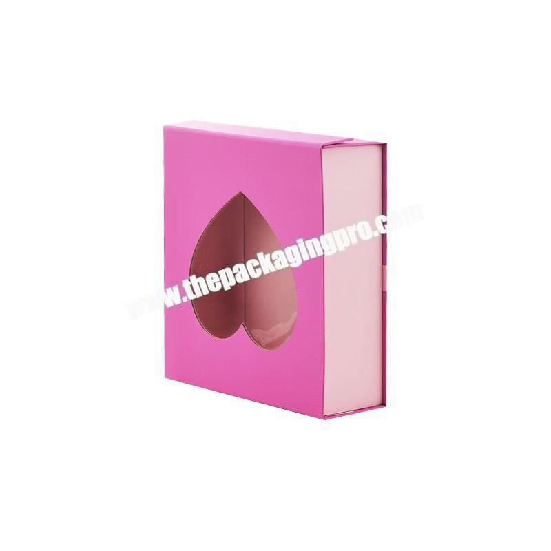 Luxury pink magnetic closure paper gift boxes with heart shape window