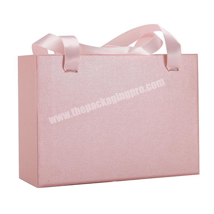 Luxury pink rigid folding gift box with ribbon packaging box