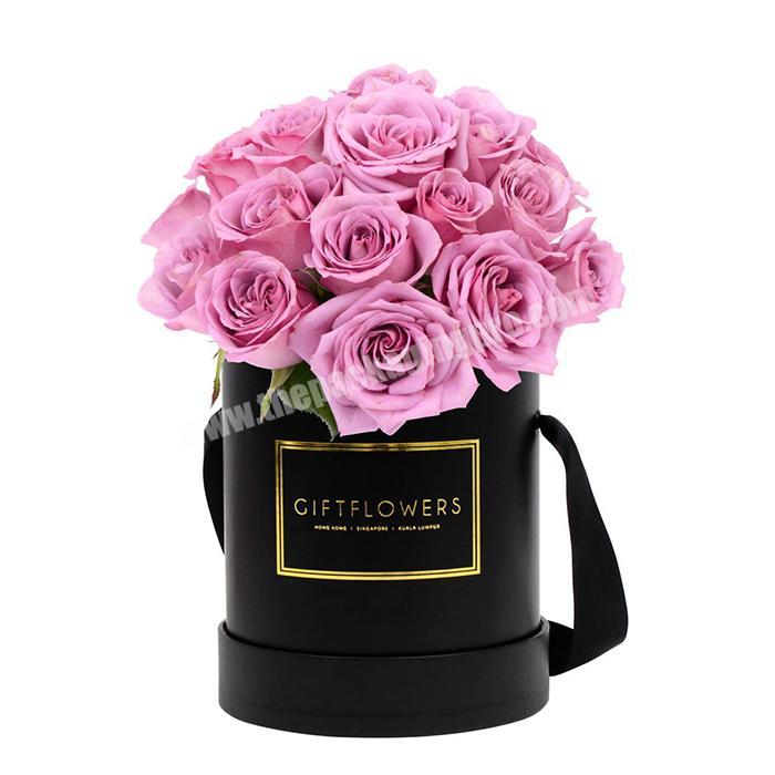 Luxury printed single flower paper box round good quality flower box with handle