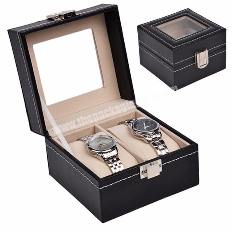Luxury Professional Custom New Design Black Leather Wooden Box For 2 Watches