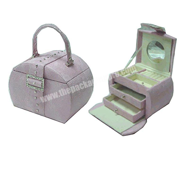 Luxury PU Handmade Craft Jewelry Organizer Box Mirrored Jewelry Case multi function two layer pink jewelry storage box
