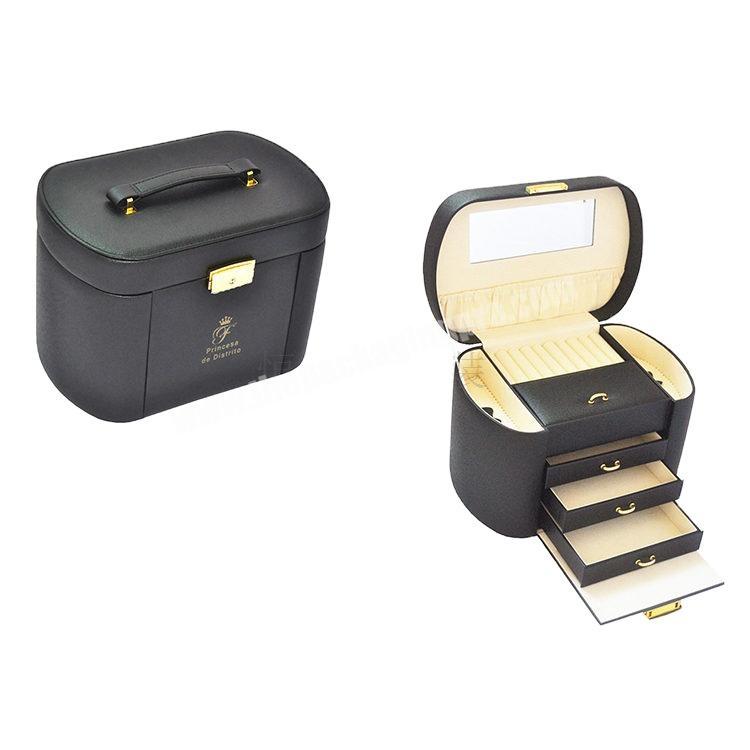 Luxury PU Handmade Craft Jewelry Organizer Box Mirrored Jewelry Case pro table black jewelry storage box