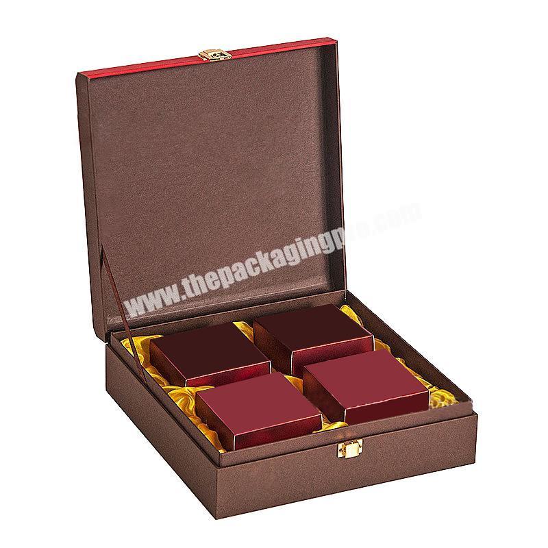 luxury pu leather custom logo square clamshell mooncake gift packaging box