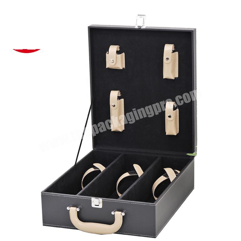 luxury PU leather wooden 3 bottle cardboard wine box for packing wine bottle