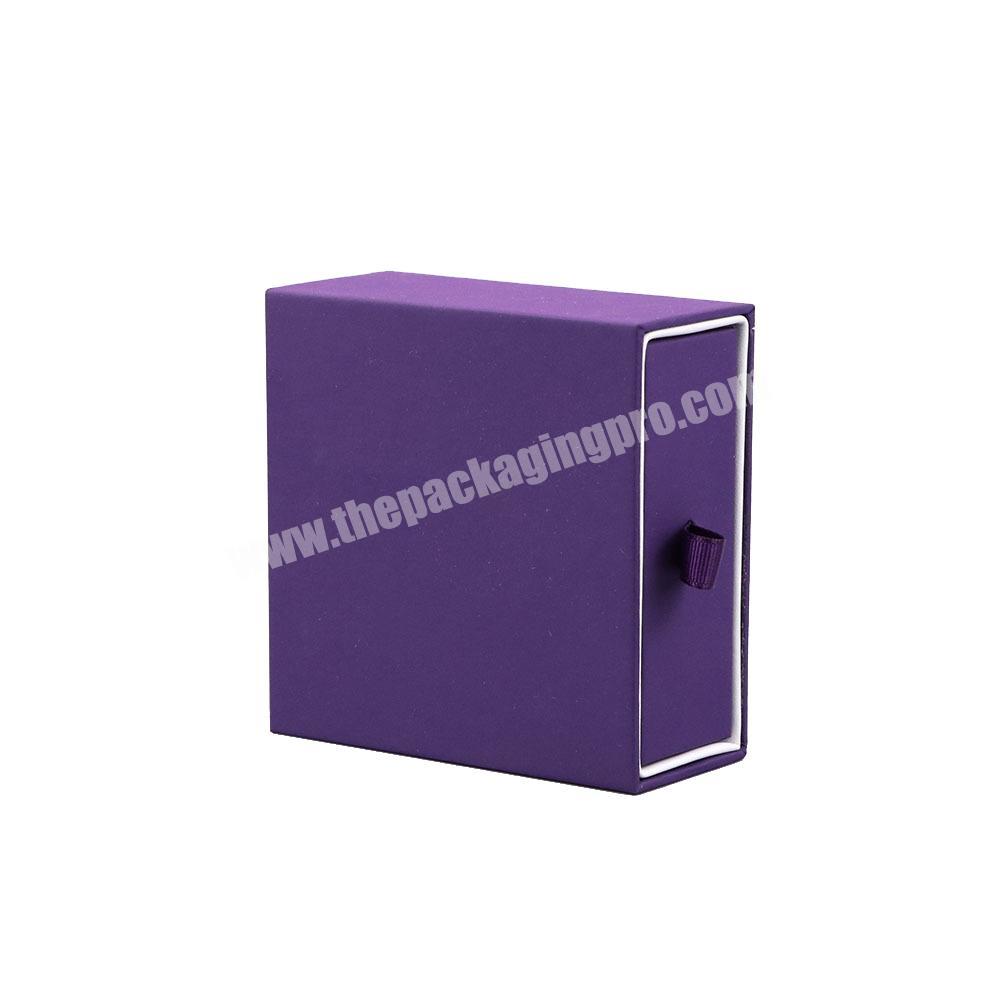 Luxury purple jewelry ornaments packing paper gift slide high quality cardboard packaging sliding box