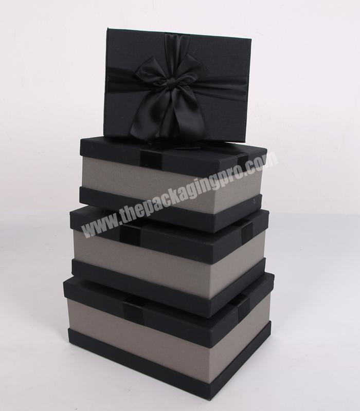 Luxury  Rectangular Black Paper Storage Box For Gift With Ribbon Closure