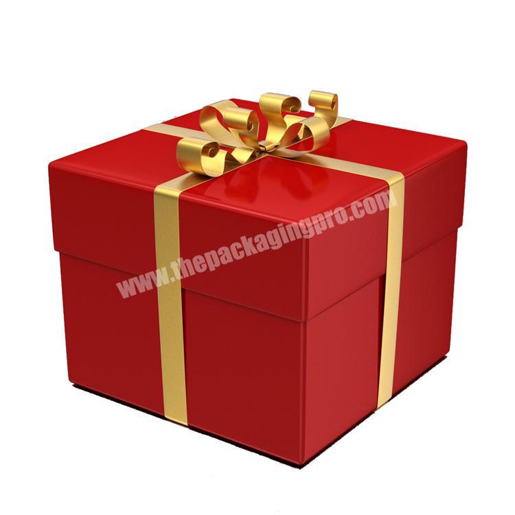 Luxury red cardboard favor box wedding gift box with ribbon closure
