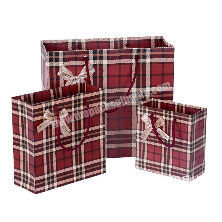 Luxury red grid retail shopper gift packing bags with bowknot decoration