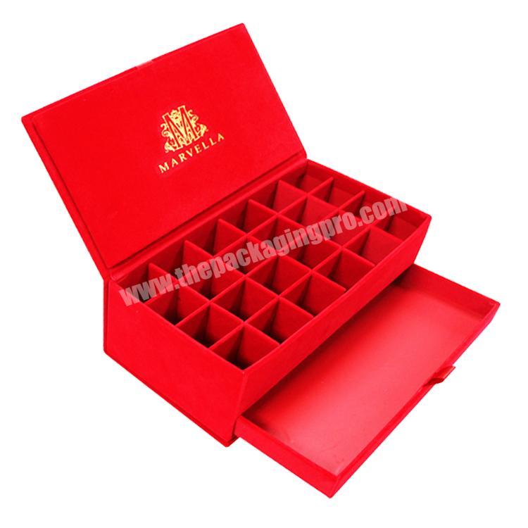 Luxury red rigid drawer gift box with inner tray packaging paper box with gold foil Divider box
