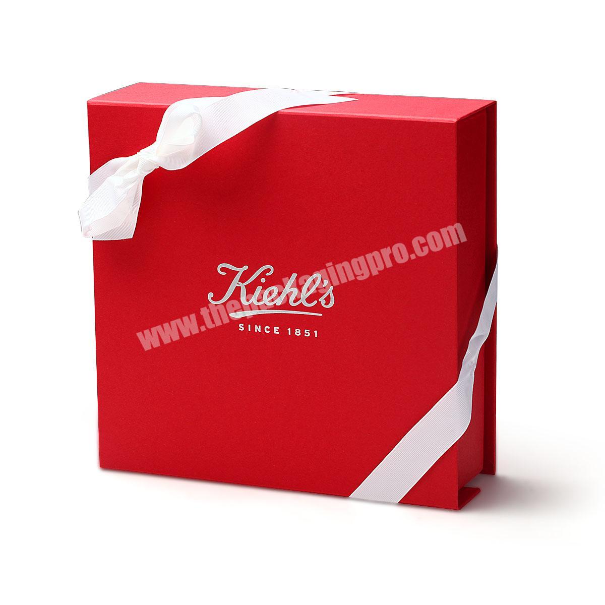 Luxury red rigid folding gift box foldable box with tie ribbon packaging paper box packaging