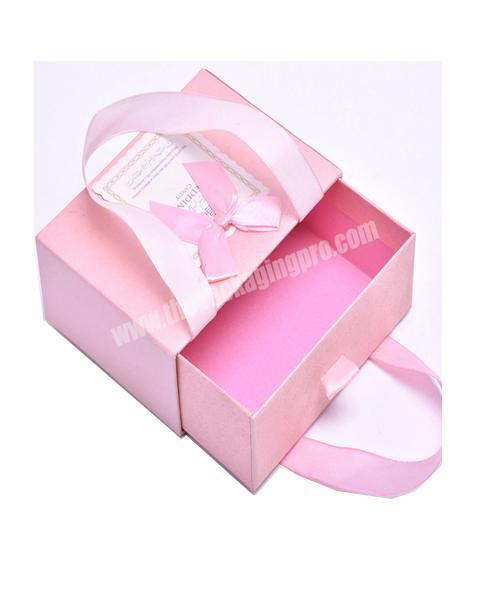 Luxury Rigid Cardboard Drawer Paper box with Ribbon handle for garment packaging