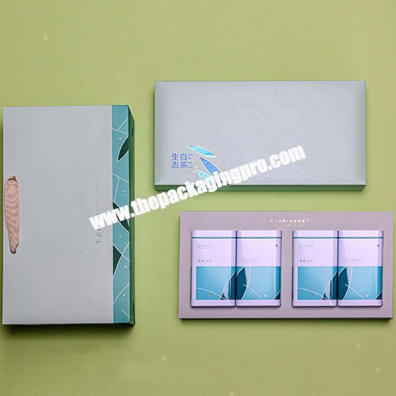 luxury rigid cardboard magnetic box with ribbon handle for gift package