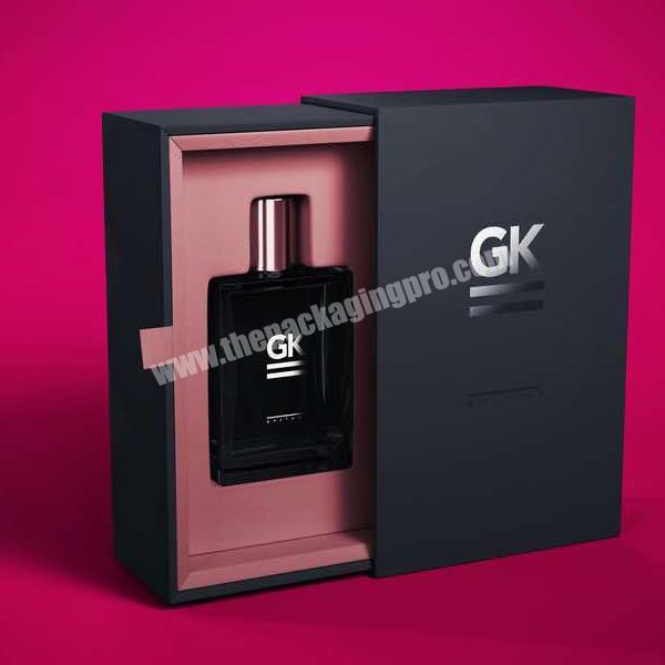 Luxury Rigid Cardboard Silver Foil Logo Printed Perfume Glass Bottle Box Packaging Drawer Gift Box