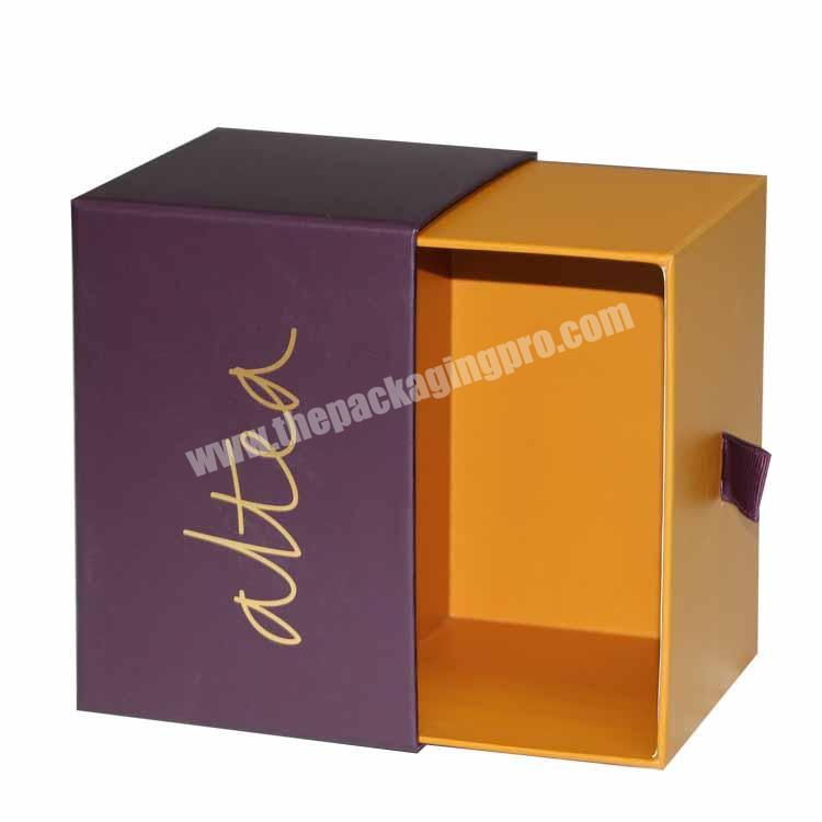 Luxury rigid paper sliding box gift drawer box with ribbon packaging paper box with handle ribbon
