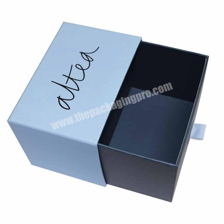 Luxury rigid paper sliding box with ribbon packaging tea paper box with handle ribbon custom paper box packaging