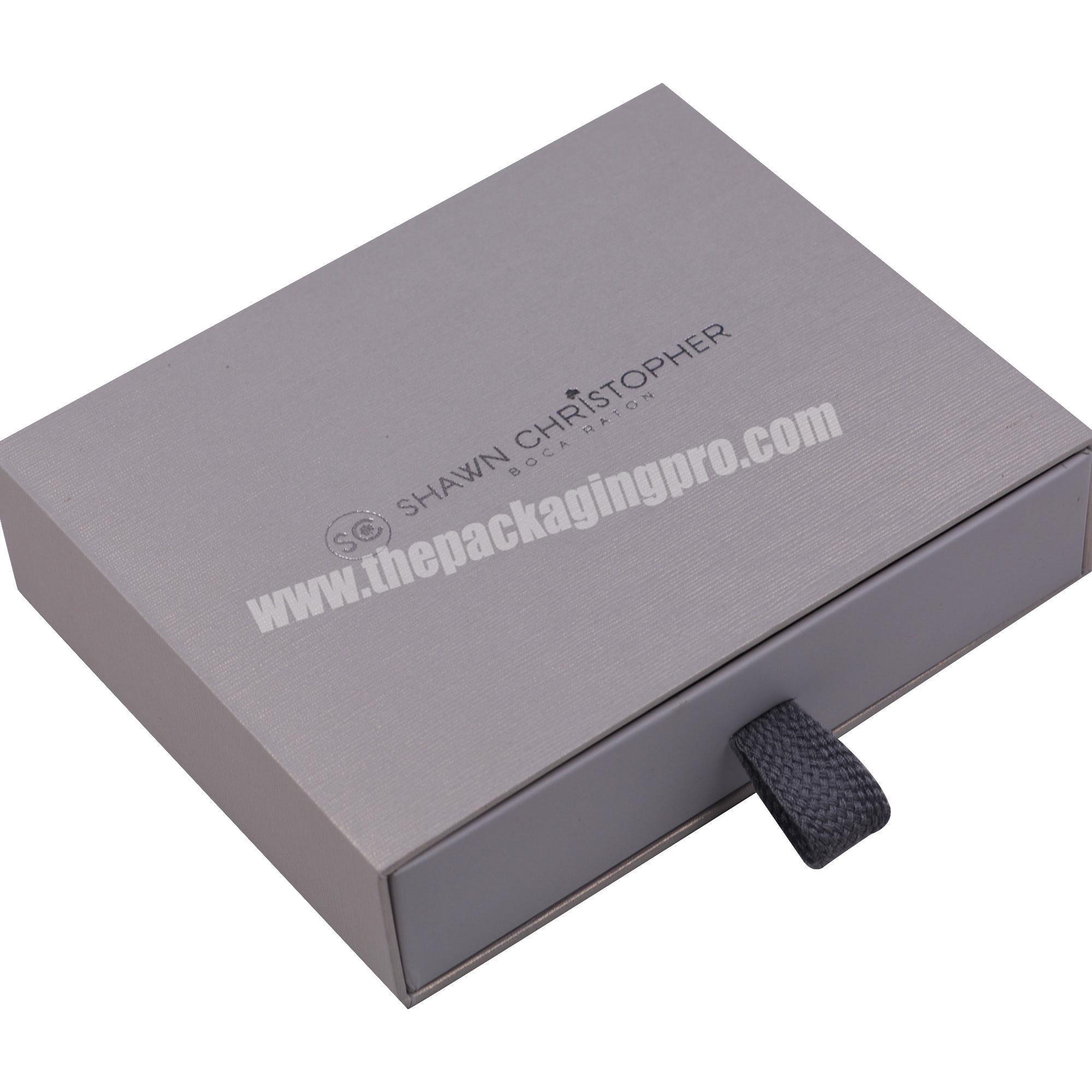 Luxury Rigid Silver Hot Stamping Fancy Specialty Paper Cardboard Gift Sliding Drawer Box Packaging