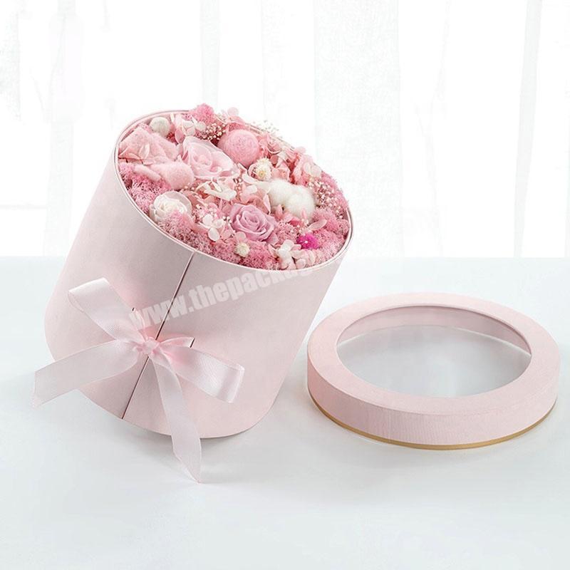 Luxury Round Shape Flower Cardboard Packaging Box With Clear Pvc Window Lid
