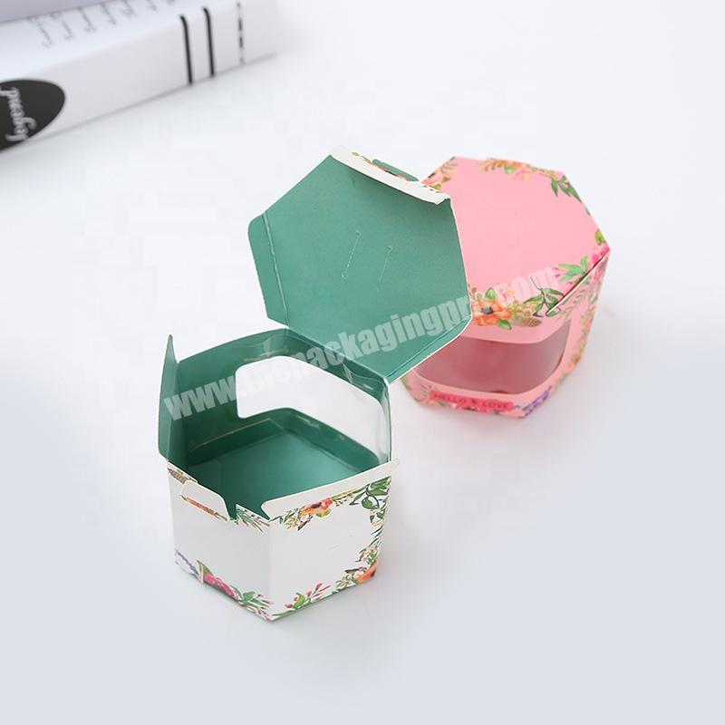 Luxury small craft hexagonal paper candy gift box with pvc window for wedding