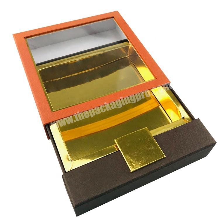 luxury special drawer design not common shiny gold inside chocolate box with transparent top