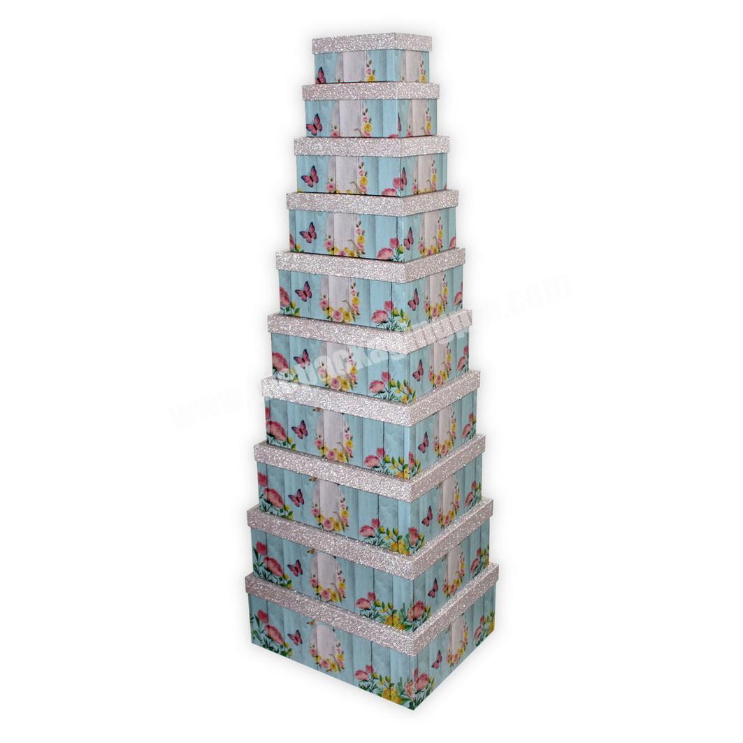 luxury tower gift box sets glitter paper printing rectangle set of 7 storage box wholesale