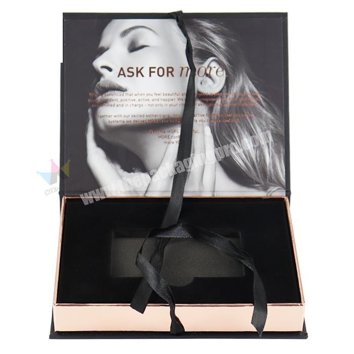 Magnetic high quality custom logo greeting card storage packaging boxes wholesale with ribbon box