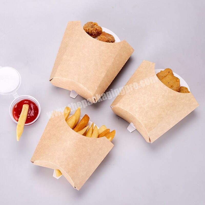 Manufactory Custom Logo Biodegradable  Food Grade Paper Kraft Take-away Chips   French Fries Packaging Box