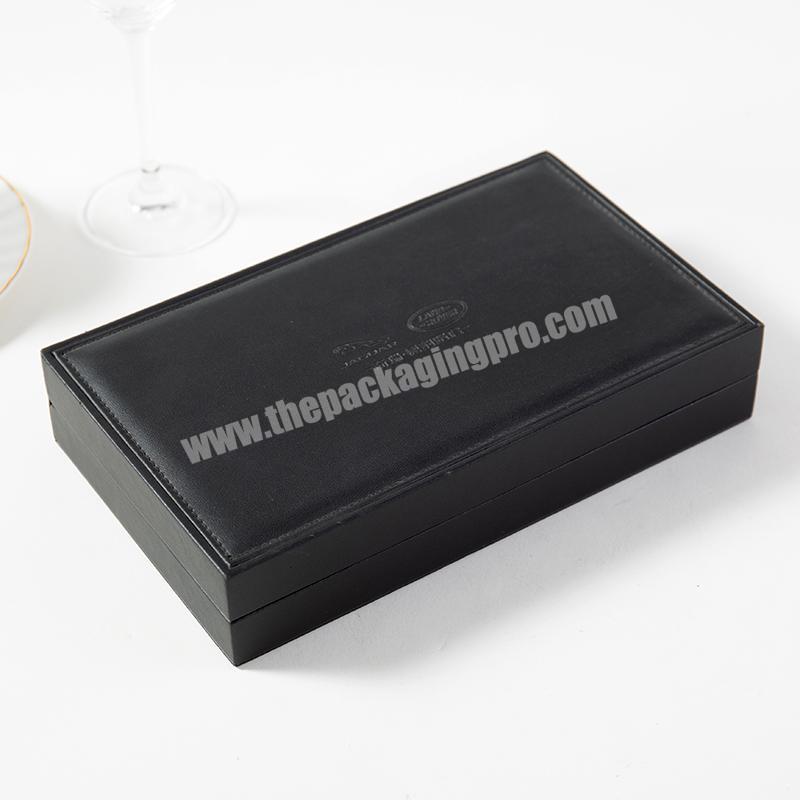 Manufacture MDF wooden gift box, black PU leather customized wooden with black velvet accessory gift boxes