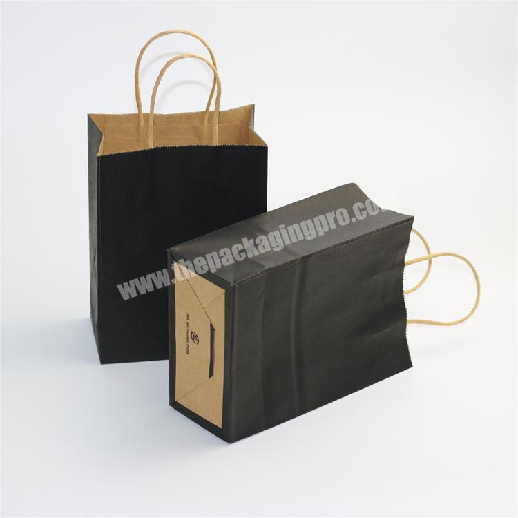 Manufacturer Customized Logo Design Recyclable Packing Black Color Kraft Paper Bag With Twisted Handle