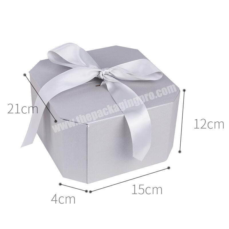 Manufacturer High-end Silver Double Flip-up Open Gift Packaging Cardboard Box with Ribbon for DIY Surprise