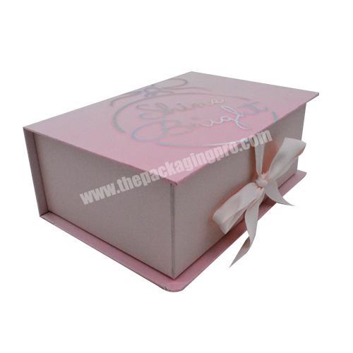 Manufacturer High Quality Custom Logo Pink Design Rigid Box with Ribbon for Weeding Dress Sweet Gift Packaging Box