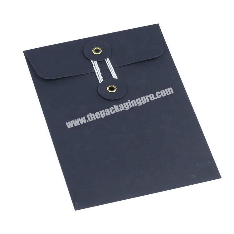 Matte Black Kraft Paper Custom Logo Envelope With String Tie