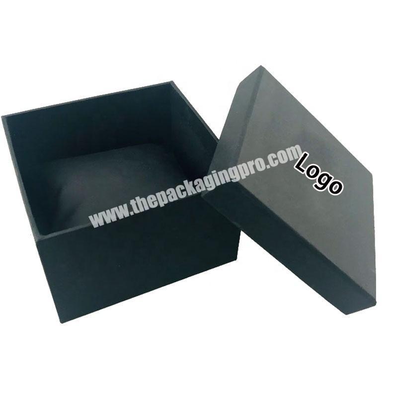 Matte black simple top and bottom wristwatch box with leather pillow
