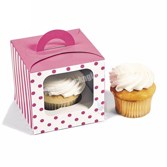 Mini Cake Gift Box With Tray,Slice Carton Box Cake Ribbon,Luxury Pink Cake Box Window