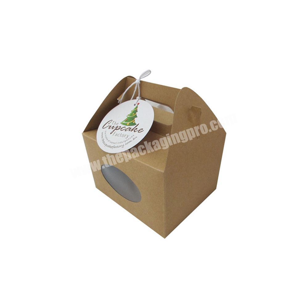 Mini  Custom Logo Printed Single Fashion Kraft Cardboard Paper Chocolate Cake Cupcake Box Transparent PVC With Handle