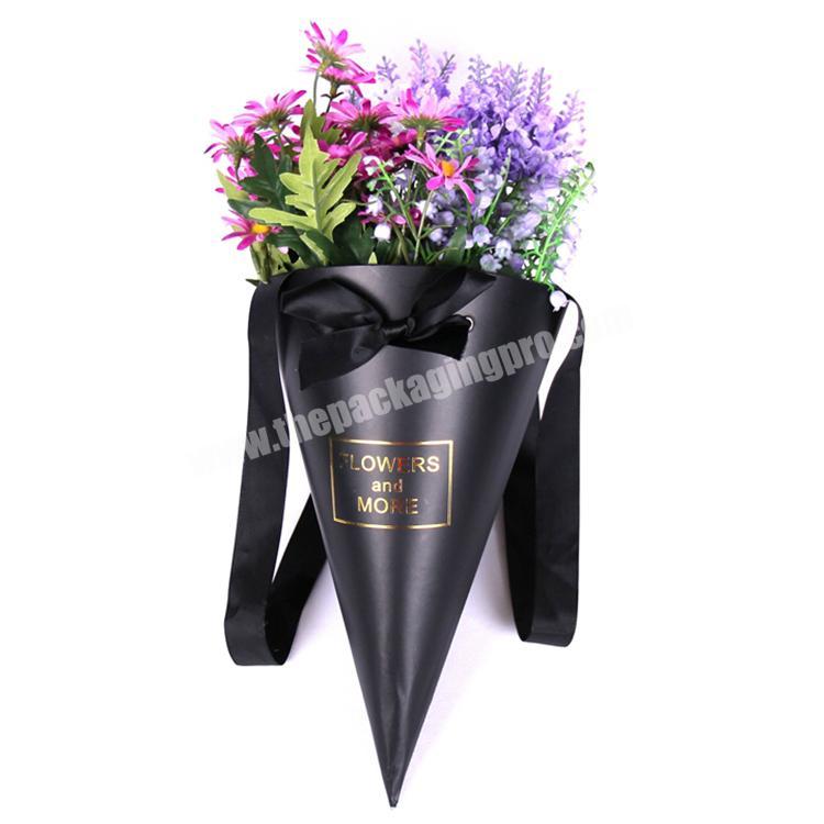 mini cute ice-cream cone shaped bouquet flower box packaging with nice gold stamping