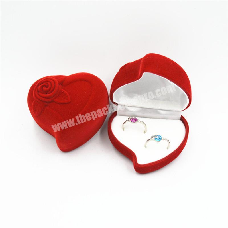 Mini Cute Red Carrying Cases Foldable Red Heart Shaped Ring Box For Rings Lid Open Velvet Display Box Jewelry Packaging Case