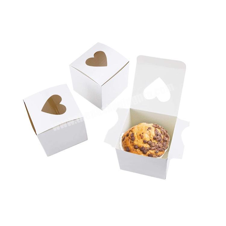 Mini Individual White Cupcake Box with Heart Shaped Acetate Window Paper Box Container for Mini Cookie Pastry