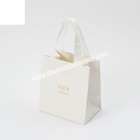 Mini  Luxury Custom Light Blue Hair Gold Glitter Gift Paper Bag With Ribbon Handles With Logo For Clothes