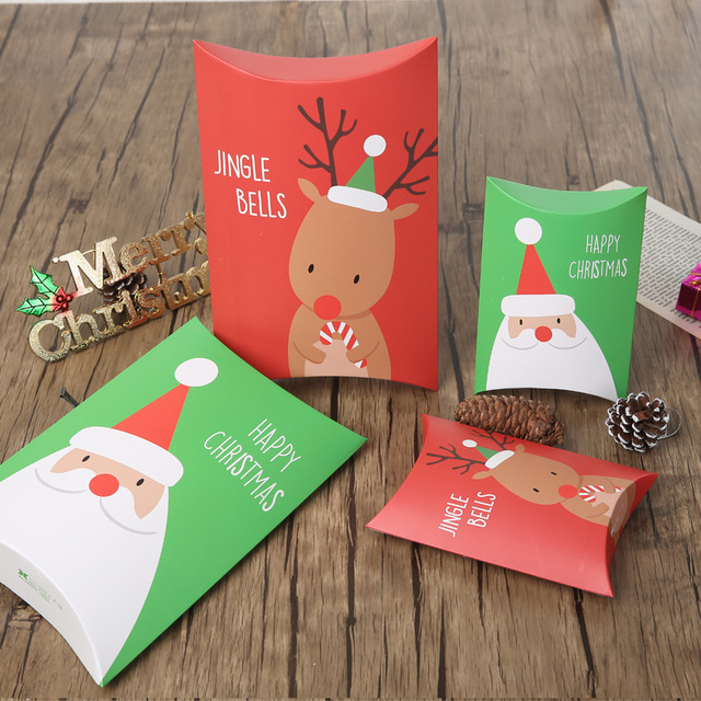 mix size 12pcs Christmas candy Paper Box pillow shape Cookie Container snacks packing Use