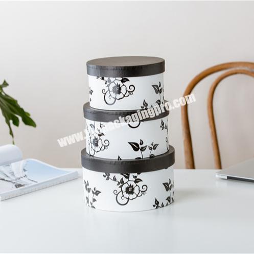 Modern design wedding festival used custom pattern empty 3 sizes paper round packing gift box