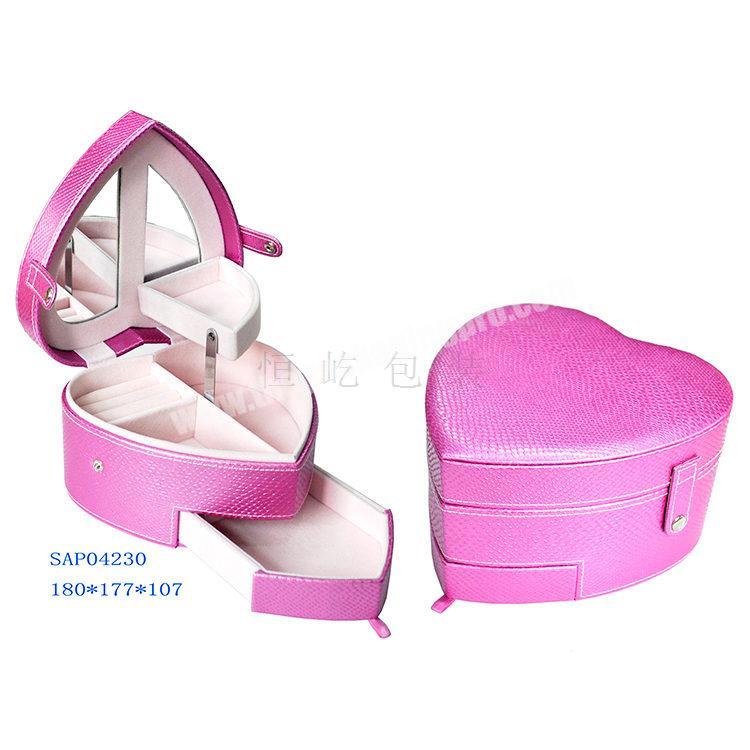 multilayer heart shape high capacity jewelry storage Case with mirror