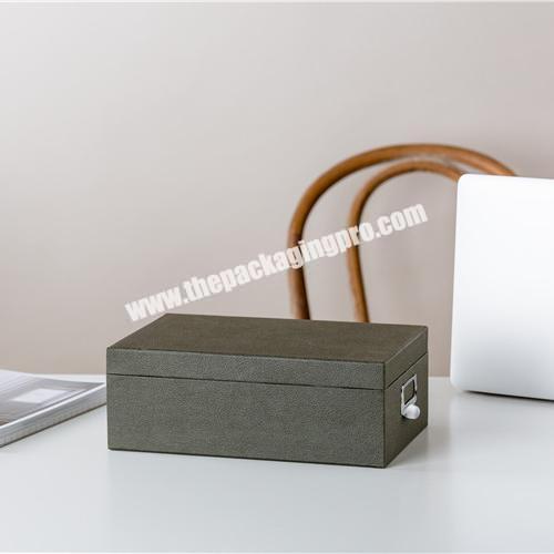 Multiple sizes rectangle army green paper office large file storage box with metal handle