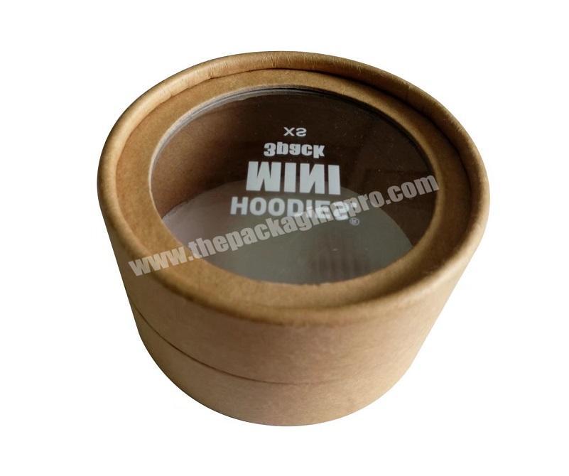Natural Color Cardboard Cans Brown Kraft Paper Rolled Edge Tube with Top Clear Window