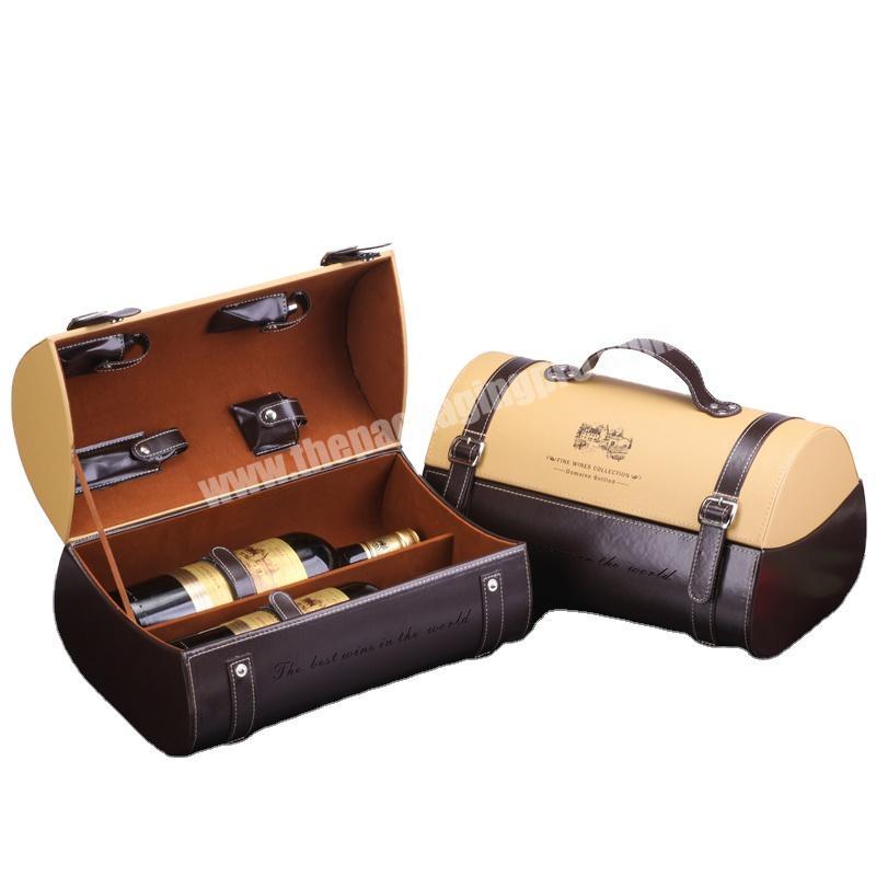 New arrival customized high grade red wine two bottles eco PU leather portable packing suitcase box