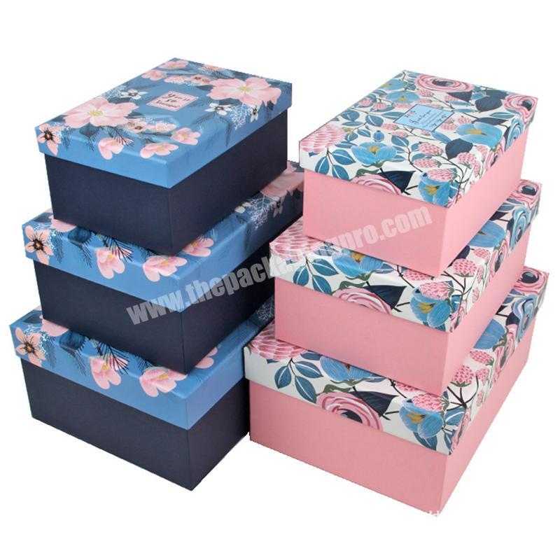 New Arrival Gift Packaging Boxes Paper Flower Pattern Paper Storage Bag Different Size Cheap Paper Gift Box Set
