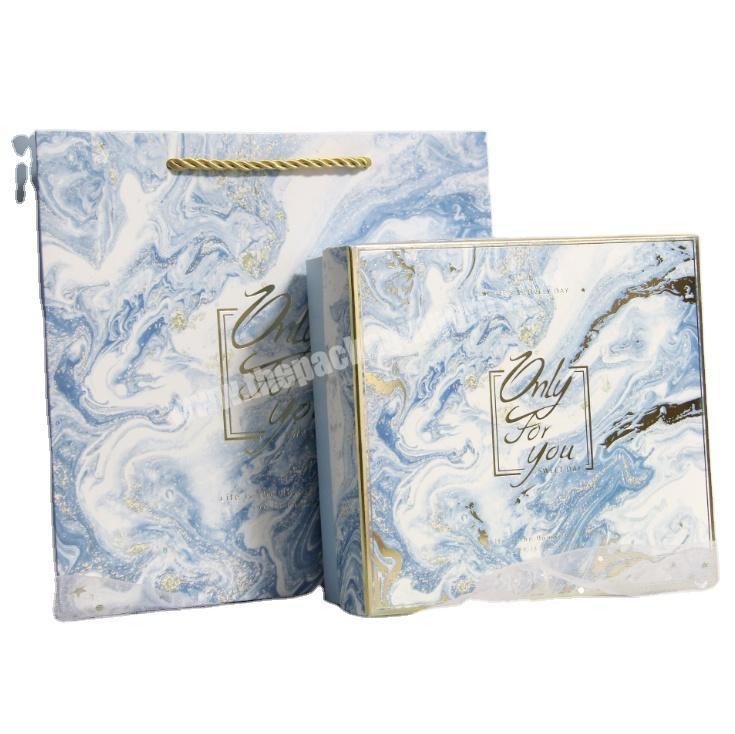 New blue marbled gilding pattern gift box wedding bridesmaid box jewelry packaging gift box