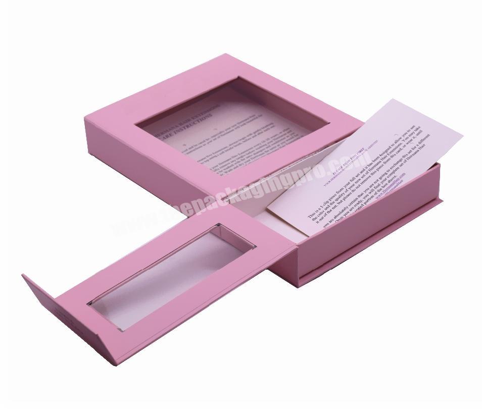new born luxury pink hair extension box packaging with window