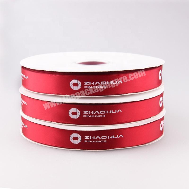 New Design 2cm Red Satin Ribbon Custom White Logo Printed Ribbon with Decoration
