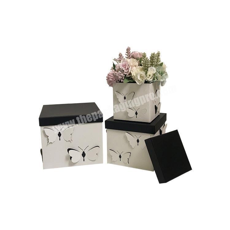 New design 3D butterfly square shape rigid cardboard flower gift packing boxes
