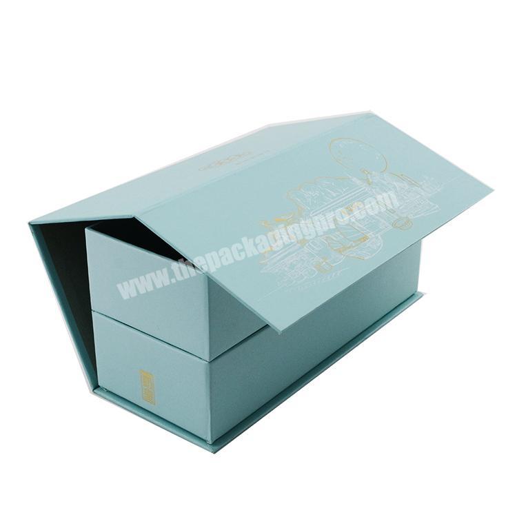 New design custom 2 layer square flip top magnetic gift box cosmetic packaging